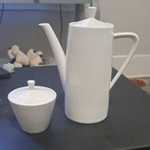 Elegant White Bone China Teapot and Sugar Bowl Set